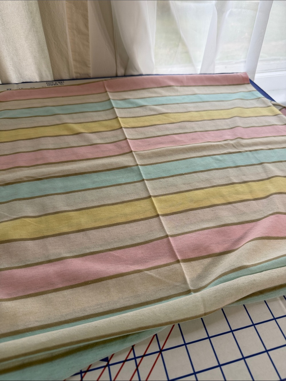 Vintage Pastel Stripe Cotton Jersey Knit Fabric 1.5 Yards x 44” Pink Aqua Yellow - Picture 8 of 12
